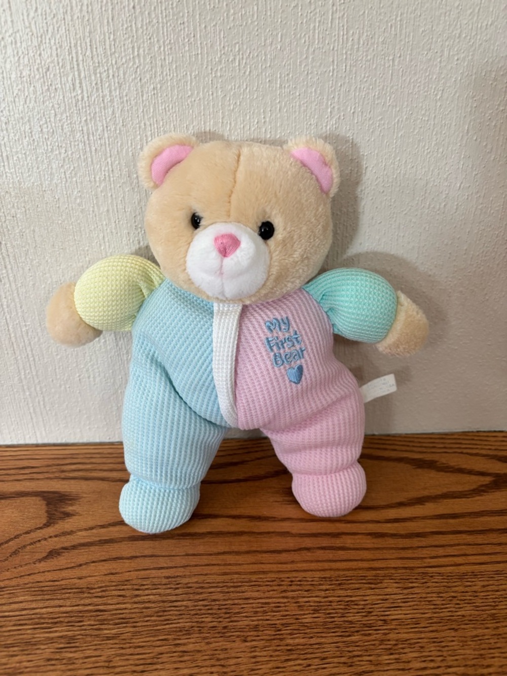 Vintage KIDS GIFT Plush 'My First Bear' Pastel Color Waffle Weave Plush 90s